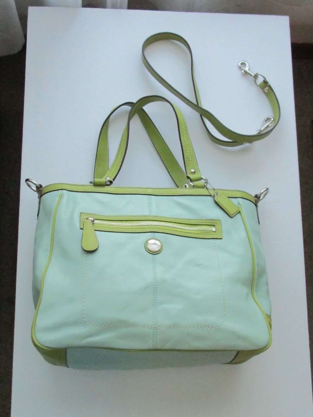 Coach Laura Hand Shoulder Bag - aqua blue & seafoam green